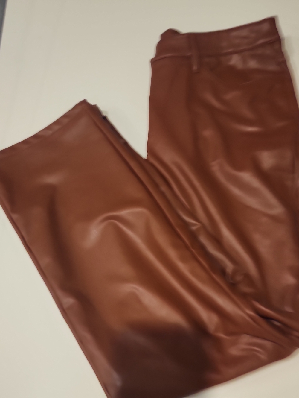 Women's Brown Faux Leather Pants - Sleek Straight Fit